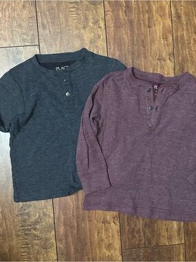 The Children's Place Boys' Long Sleeve Waffle Henleys Charcoal and Maroon 4T